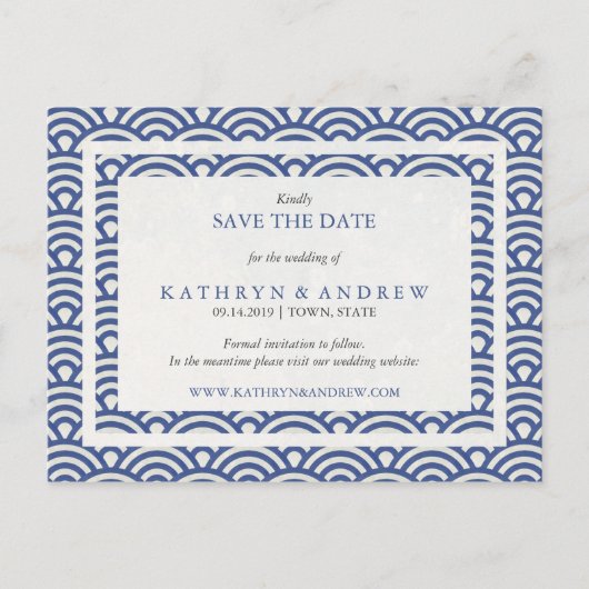 Japanse Seigaiha Waves sparen de datum geen foto Aankondigingskaart (Voorkant)