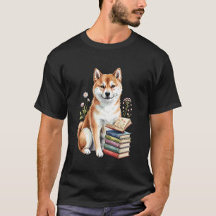 Japanse Shiba Inu Boekenwurm Bloemen Boek Lezen B T-shirt