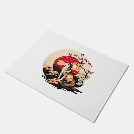 Japanse Shiba Inu Hond Zonsondergang Ukiyo e Stijl Deurmat (Schuin)