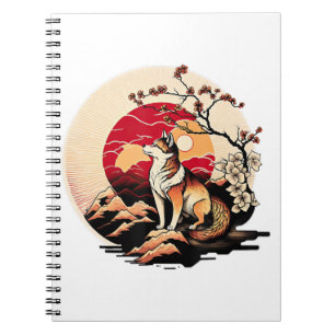 Japanse Shiba Inu Hond Zonsondergang Ukiyo e Stijl Notitieboek