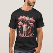 Japanse Shiba Inu kersenbloesem bloeiende bomen T-shirt (Voorkant)