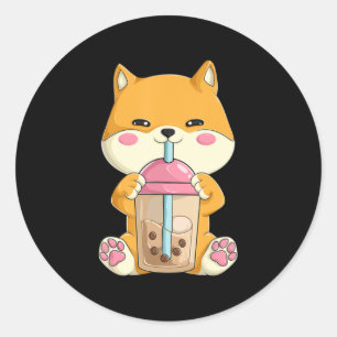 Japanse Shiba Inu Women Girls Kawaii Bubble Boba Ronde Sticker
