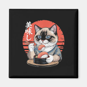 Japanse Siamese Kat Eet Sushi Kawaii Anime Kat Magneet