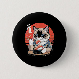 Japanse Siamese Kat Eet Sushi Kawaii Anime Kat Ronde Button 5,7 Cm