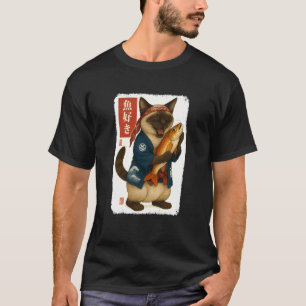 Japanse Siamese Kat Kanji Vis Japan Dierenliefhebb T-shirt
