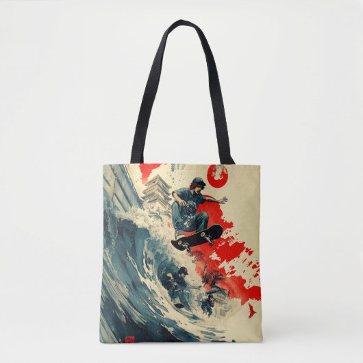 Japanse Skateboard Tsunami Tote Bag (Voorkant)