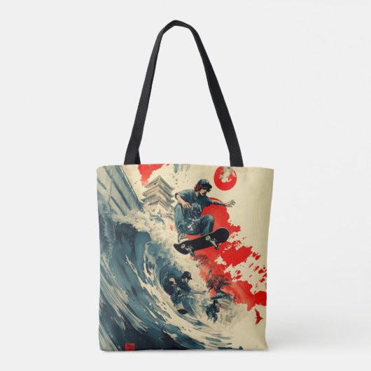 Japanse Skateboard Tsunami Tote Bag (Achterkant)