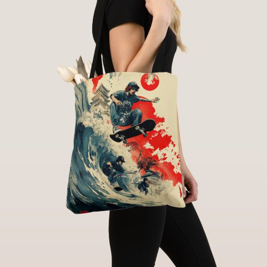Japanse Skateboard Tsunami Tote Bag (Dichtbij)