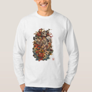 Japanse Skelet Kunst Gotische Bloemrijke Schedel T-shirt