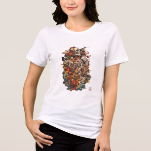 Japanse Skelet Kunst   Gotische Bloemrijke Schedel Tri-Blend Shirt