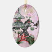 Japanse slib, tempel, bloesem kerstmis keramisch ornament (Links)
