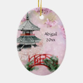 Japanse slib, tempel, bloesem kerstmis keramisch ornament (Achterkant)