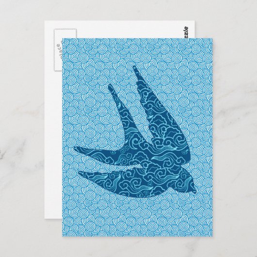 Japanse slik in de vlucht, kobalt en Bleek blauw Briefkaart (Voorkant / Achterkant)