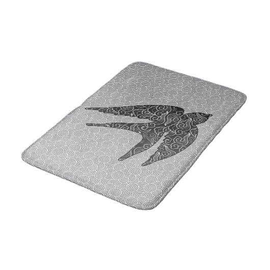 Japanse slik in vlucht, houtskool en lichte grijs badmat (Gekanteld)