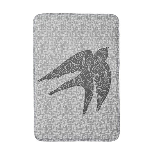 Japanse slik in vlucht, houtskool en lichte grijs badmat (Voorkant Verticaal)