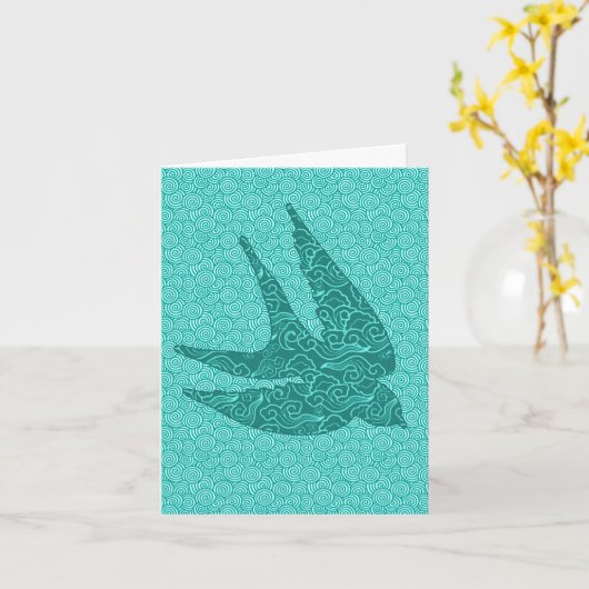 Japanse slik in vlucht, Turquoise en Aqua Kaart (Gele Bloem)