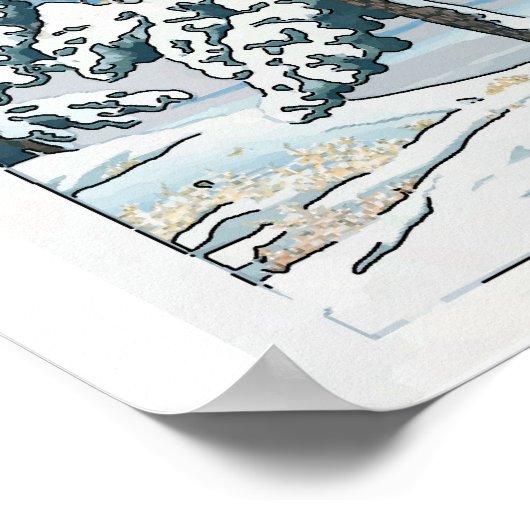 Japanse sneeuw, boom en berg poster (Hoek)