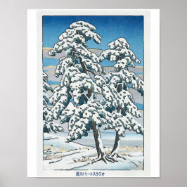 Japanse sneeuw, boom en berg poster