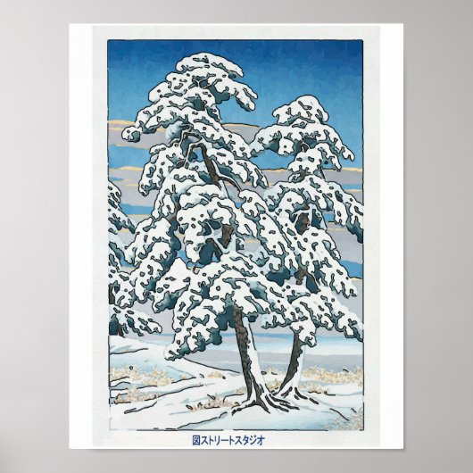 Japanse sneeuw, boom en berg poster (Voorkant)