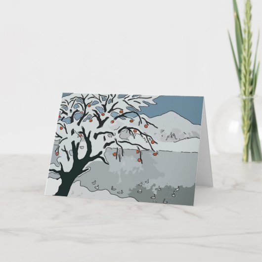 Japanse sneeuw en bergen feestdagen kaart (Voorkant)