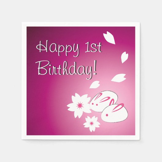 Japanse sneeuwkonijnen en Sakura 1e verjaardag Servet (Voorkant)