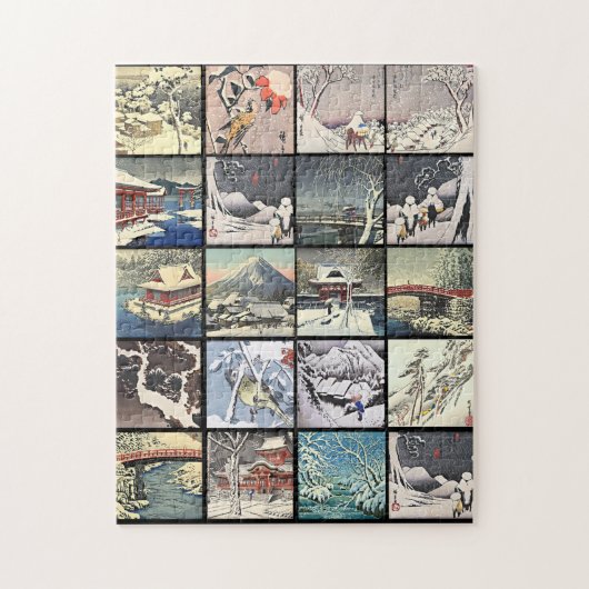 Japanse sneeuwlandschapsbomen schilderijen legpuzzel (Verticaal)
