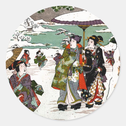 Japanse sneeuwval ronde sticker (Voorkant)