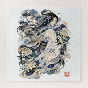 Japanse Sneeuwvrouw Kunst   Winter Yokai in Kimono Legpuzzel