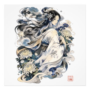 Japanse Sneeuwvrouwenkunst Winter Yokai in Kimon Foto Afdruk