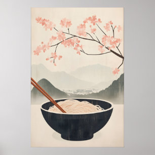 Japanse Soba Noedels Poster met Kersenbloesem