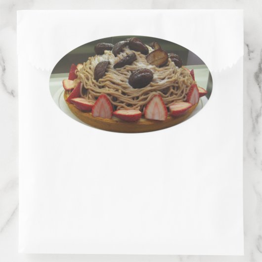 Japanse Spaghetti- en aardbeienkap Ovale Sticker (Tas)