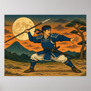 Japanse Spear Warrior Volle Maan Poster
