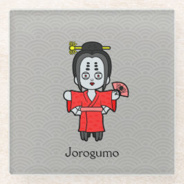 Japanse spin Lady Jorogumo: Cartoon Yokai Glazen Onderzetter