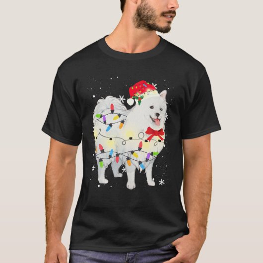 Japanse Spitz Dog-kerstlampjes mam pap gi T-shirt (Voorkant)