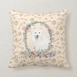 Japanse spitz Dog Paw-printer & Floral Cute Kussen