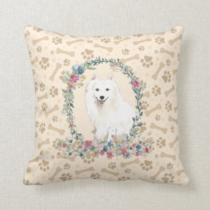 Japanse spitz Dog Paw-printer & Floral Cute Kussen