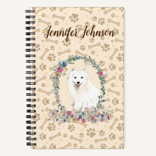 Japanse spitz Dog Paw-printer & Floral Cute Notitieboek