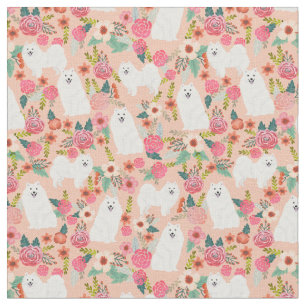 japanse spitz hond  floralen perziken stof