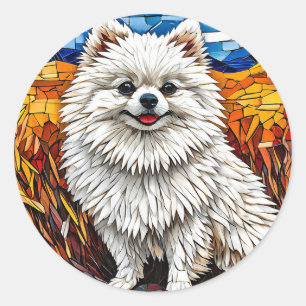 Japanse Spitz Hond Fluffy Elegantie 🐾 Schattige W Ronde Sticker