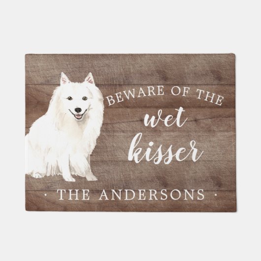 Japanse Spitz Hond Gepersonaliseerde Deurmat (Voorkant)