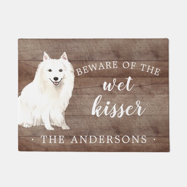 Japanse Spitz Hond Gepersonaliseerde Deurmat (Voorkant)