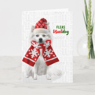 Japanse Spitz-hond Grappige Vlooien Navidog Kerstm Feestdagen Kaart