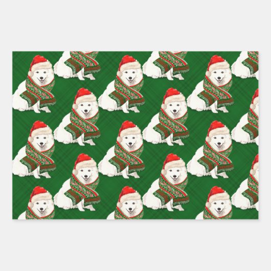 Japanse Spitz-kersthond en groene speldenstang Inpakpapier Vel (Voorkant 3)