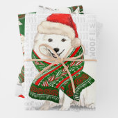 Japanse Spitz-kersthond en groene speldenstang Inpakpapier Vel (In situ)