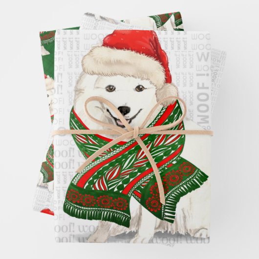 Japanse Spitz-kersthond en groene speldenstang Inpakpapier Vel (In situ)