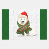 Japanse Spitz-kersthond en groene speldenstang Inpakpapier Vel (Voorkant)