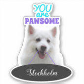 Japanse Spitz Paarse Pawsome Vinyl Stickers (Voorkant)