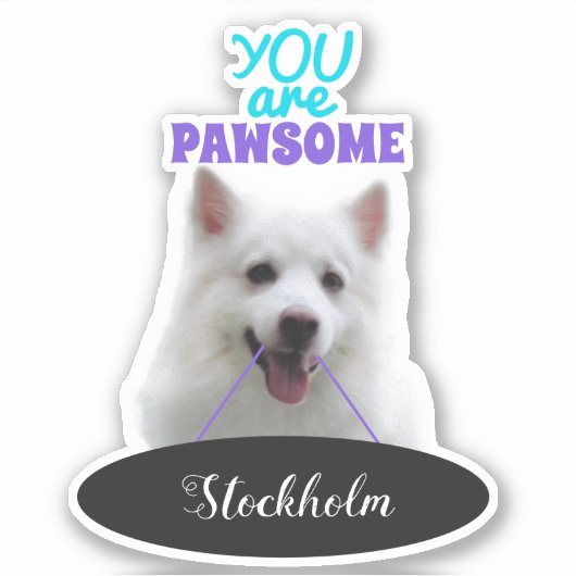 Japanse Spitz Paarse Pawsome Vinyl Stickers (Voorkant)