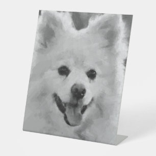 Japanse spitz reclamebord met voetstuk