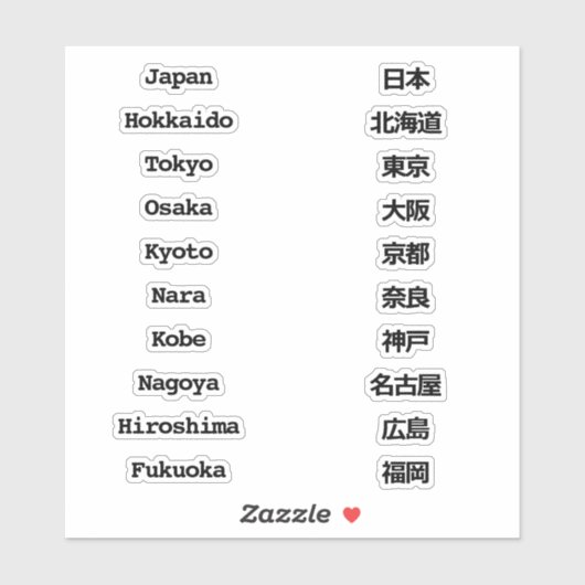 Japanse stadsnaam | Engels & Japans ontwerp Sticker (Vel)